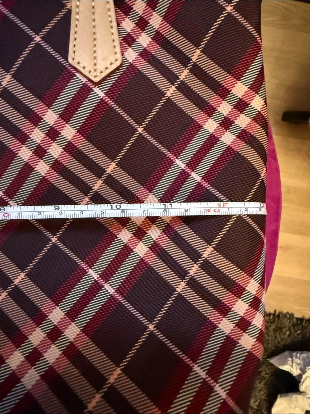 Burberry Brown Plaid Tote with Tan Leather Trim - Picture 6 of 12